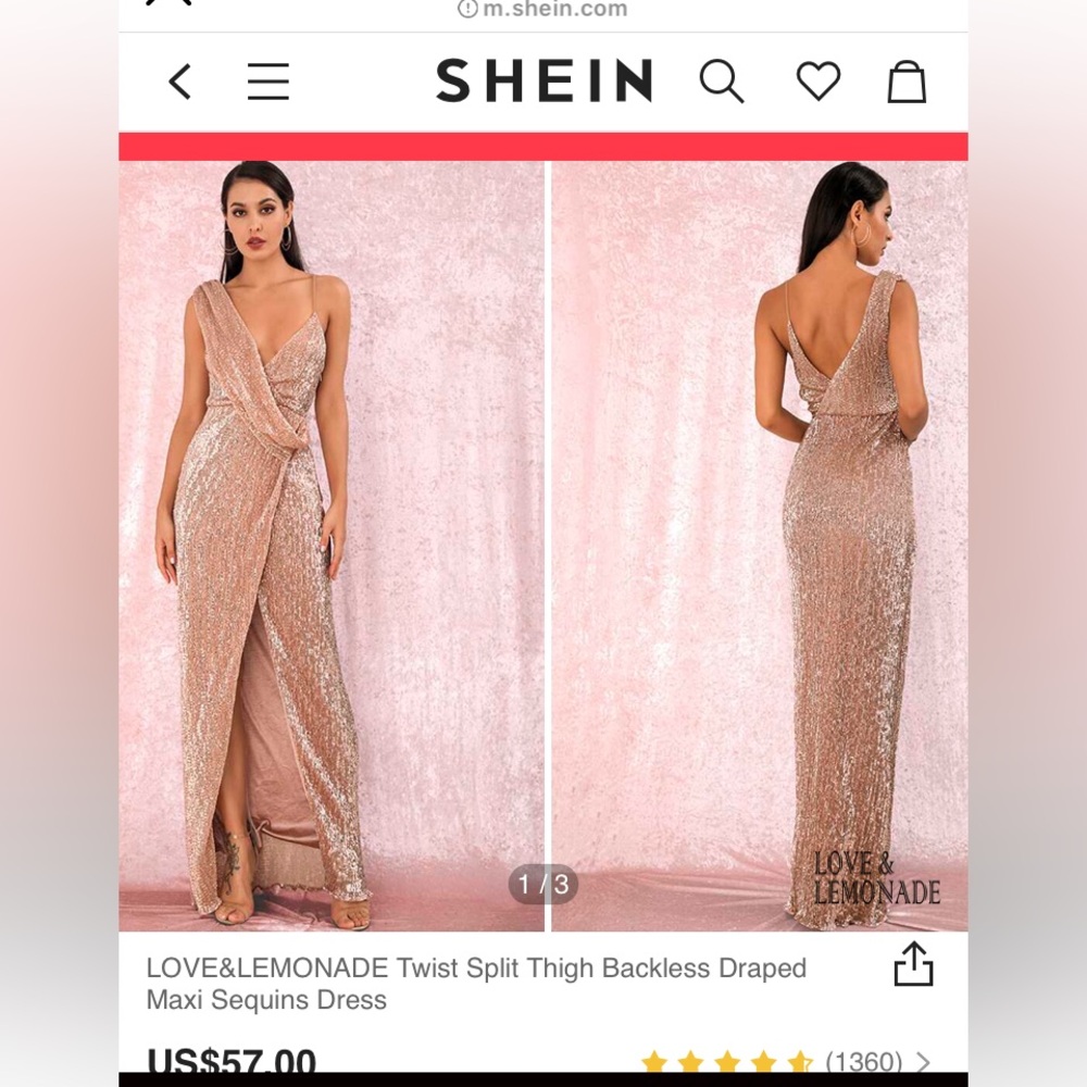 SHEIN nude sequin thigh high slit gown thin strap sash detail maxi dress